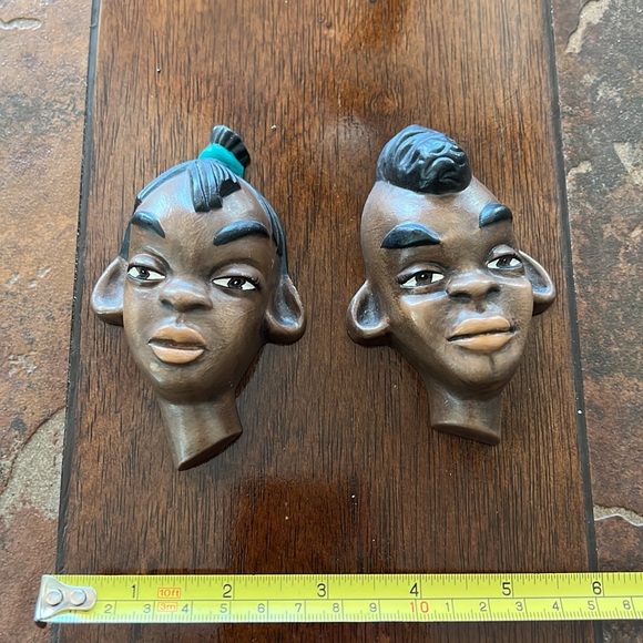 Vintage Black Ceramic Woman & Man Wall Hangings - Picture 8 of 8